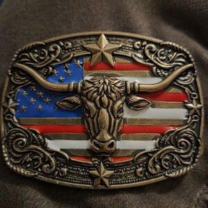 New mens country western belt buckle bullhead American flag Patriotic
